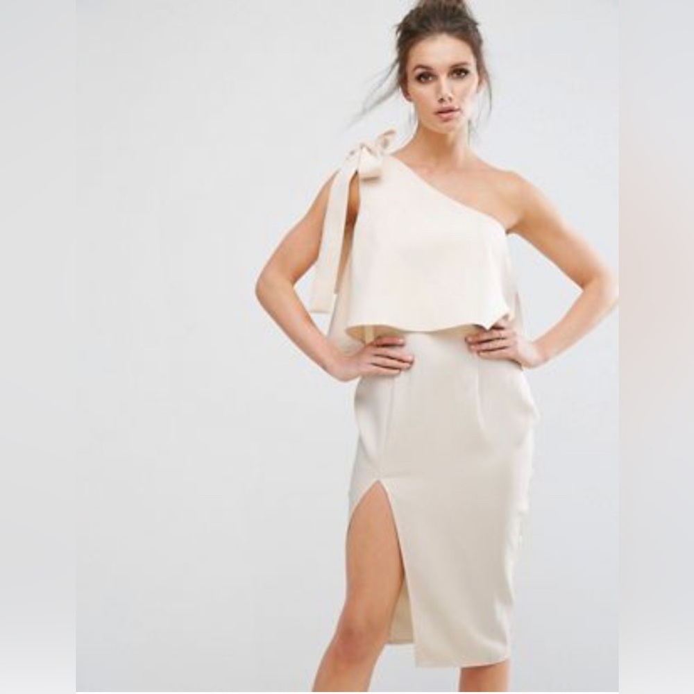 ASOS - Missguided One Shoulder Bow detail Midi Dress SIZE US2 fits US4